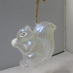 Opalescent White Glass Squirrel Animal Christmas Holiday Tree Ornament